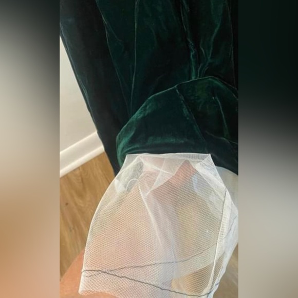 Vintage 80s Dress Green Velvet - Picture 3 of 3